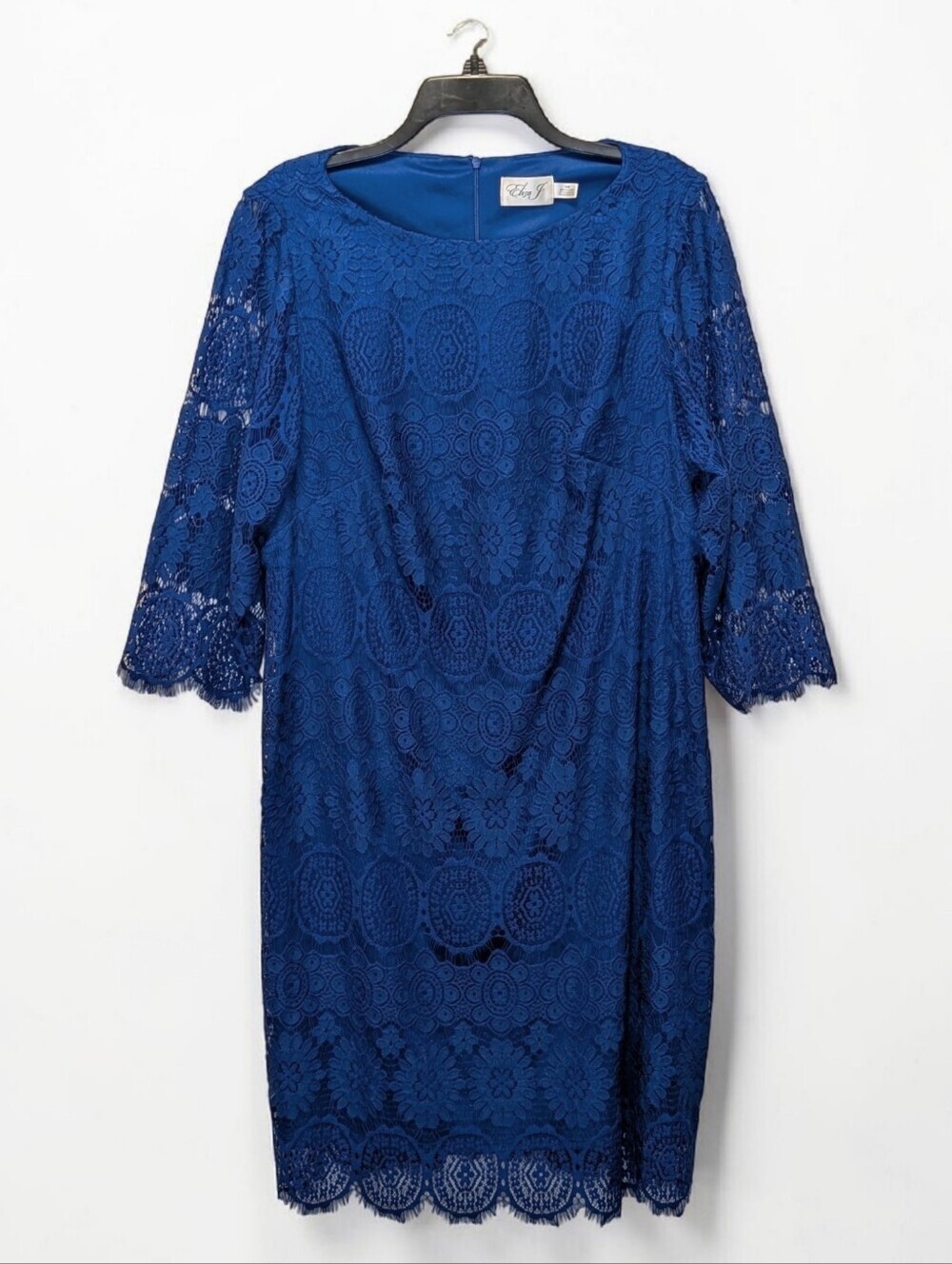 Eliza J Royal Blue Lace Sheath Dress 16W Fully Lined Fringe Hem Cocktail Party